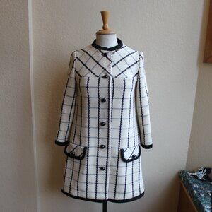 Vintage 1960s Lilli Ann Knits Black and Ivory Plaid Coat Fall Plaid Coat XS